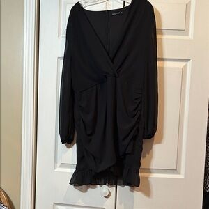 Double Crazy - 1XL- Chic Black Sheer Sleeves, Maternity dress w/cinched sides